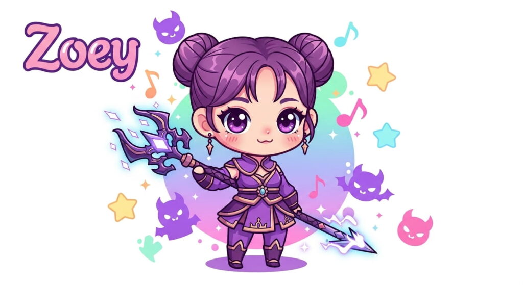 A cute chibi-style illustration of a character named Zoey