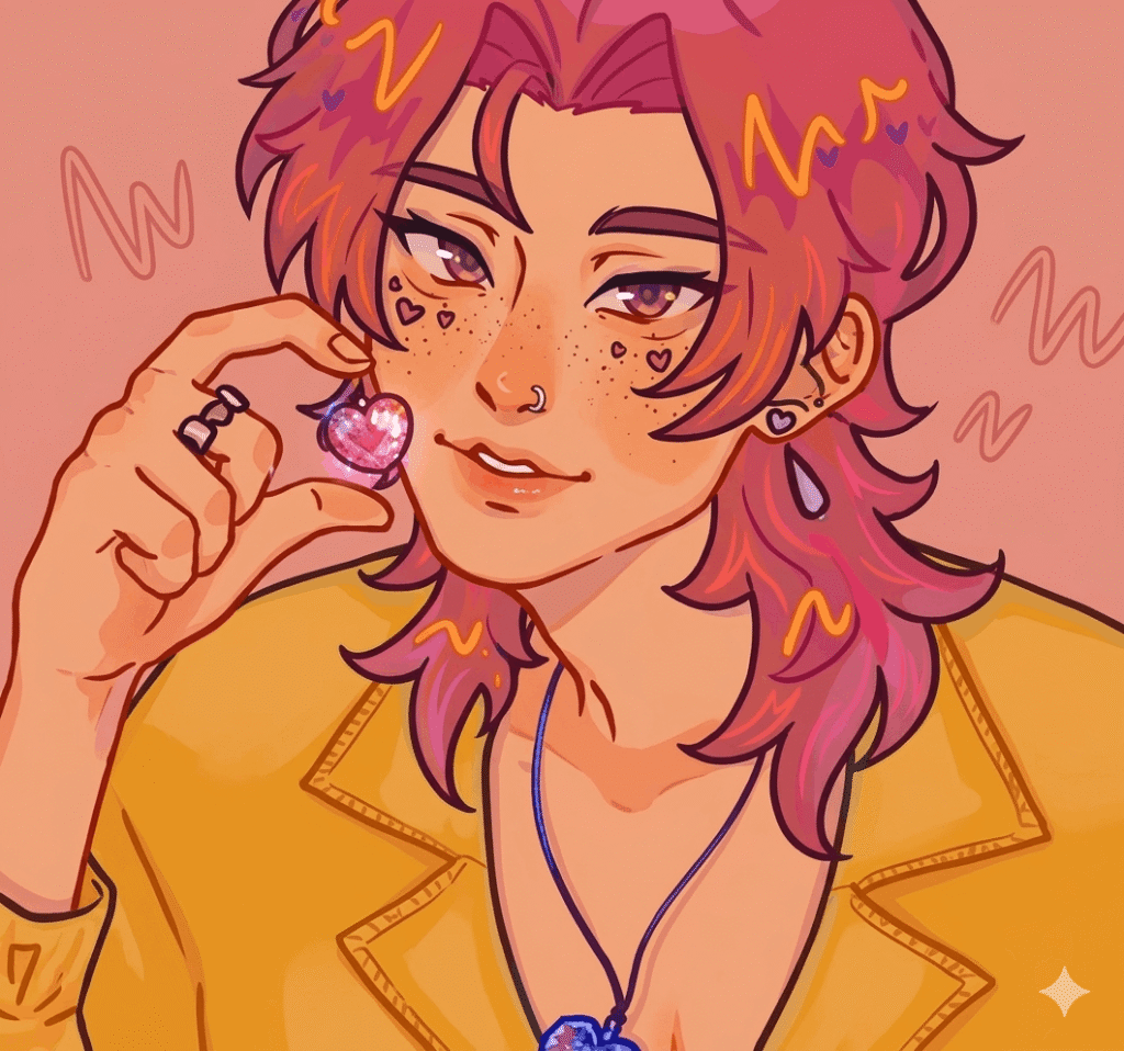 A drawing of Romance Saja with pink hair