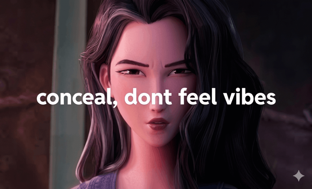 Celine Kpop with long hair beside the text concel