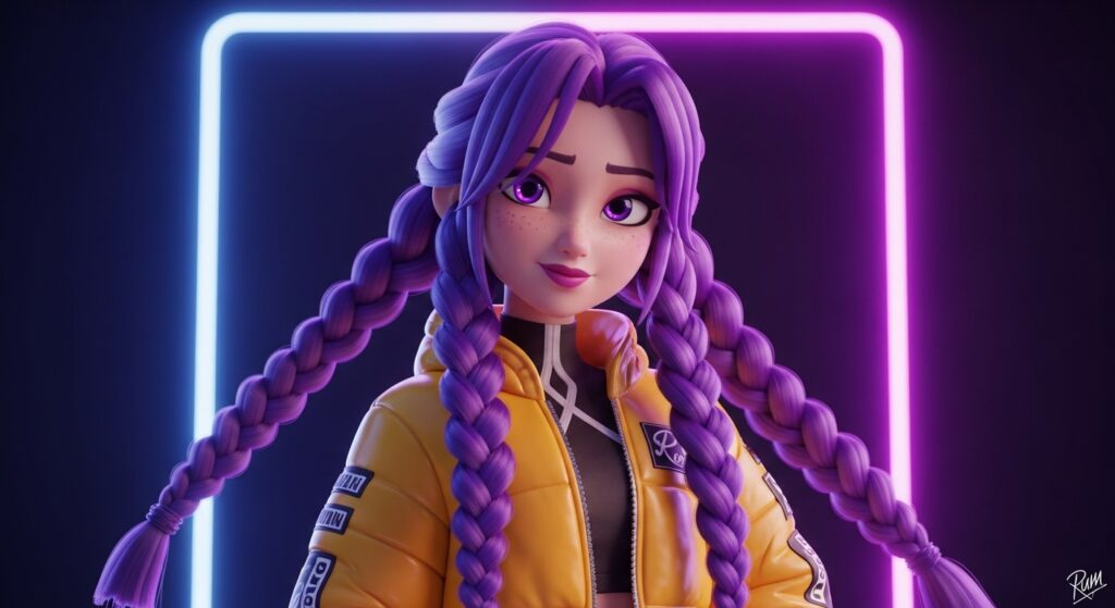 A girl with striking purple hair