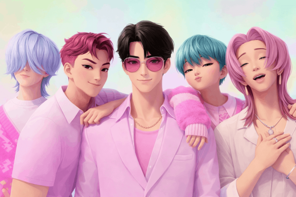 A group of anime characters