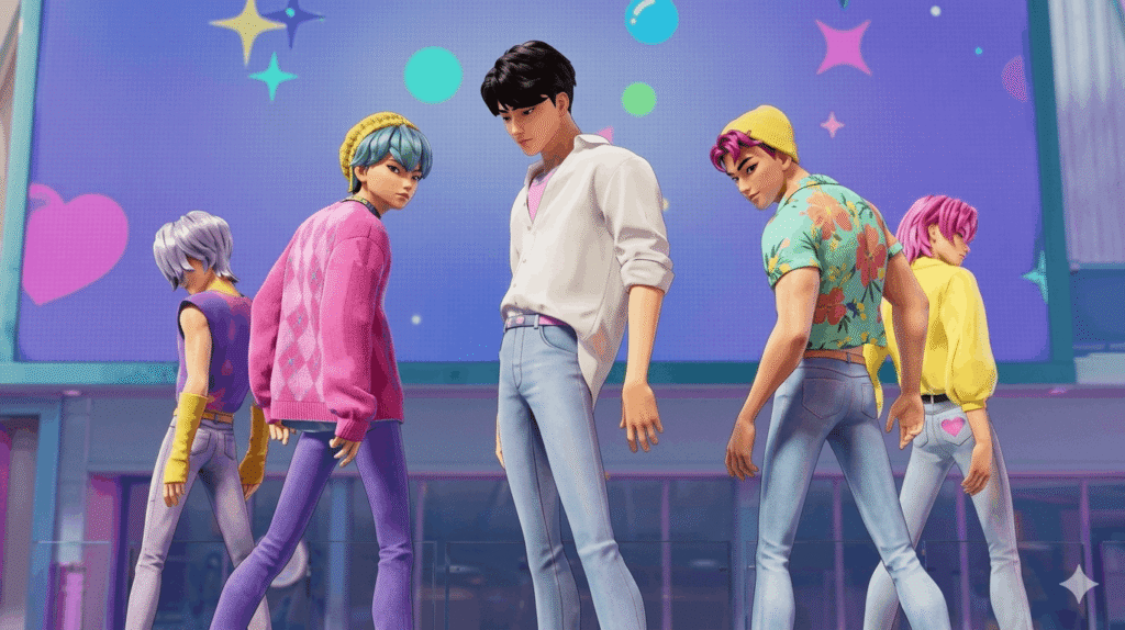 A group of boys from Kpop performing energetically on stage