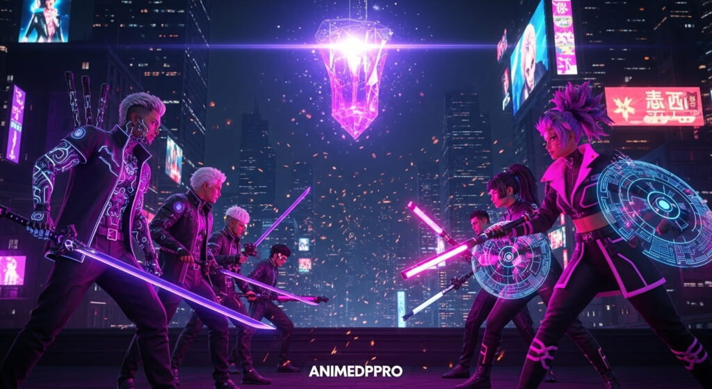 A lively group of individuals enjoying the city atmosphere