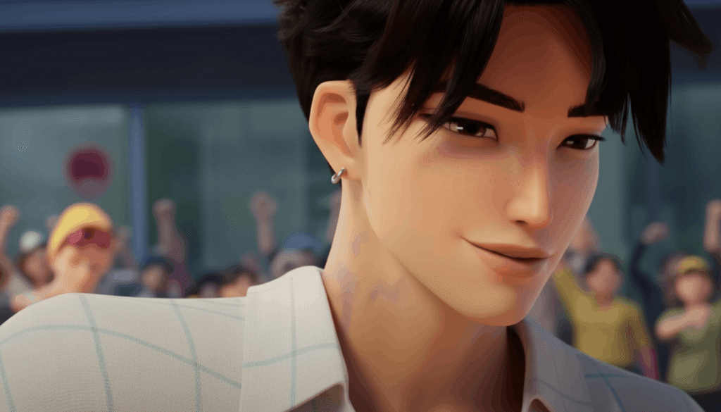 A man with short hair wearing a white shirt