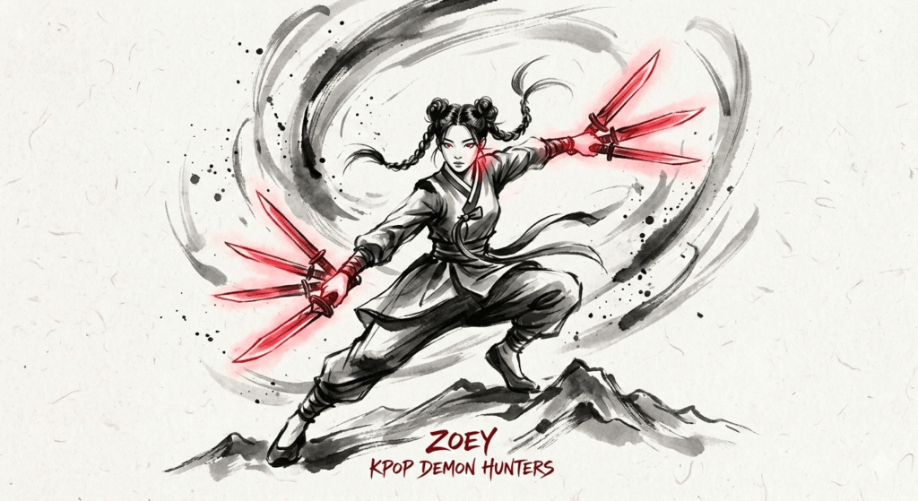 A woman holds two red lightsabers