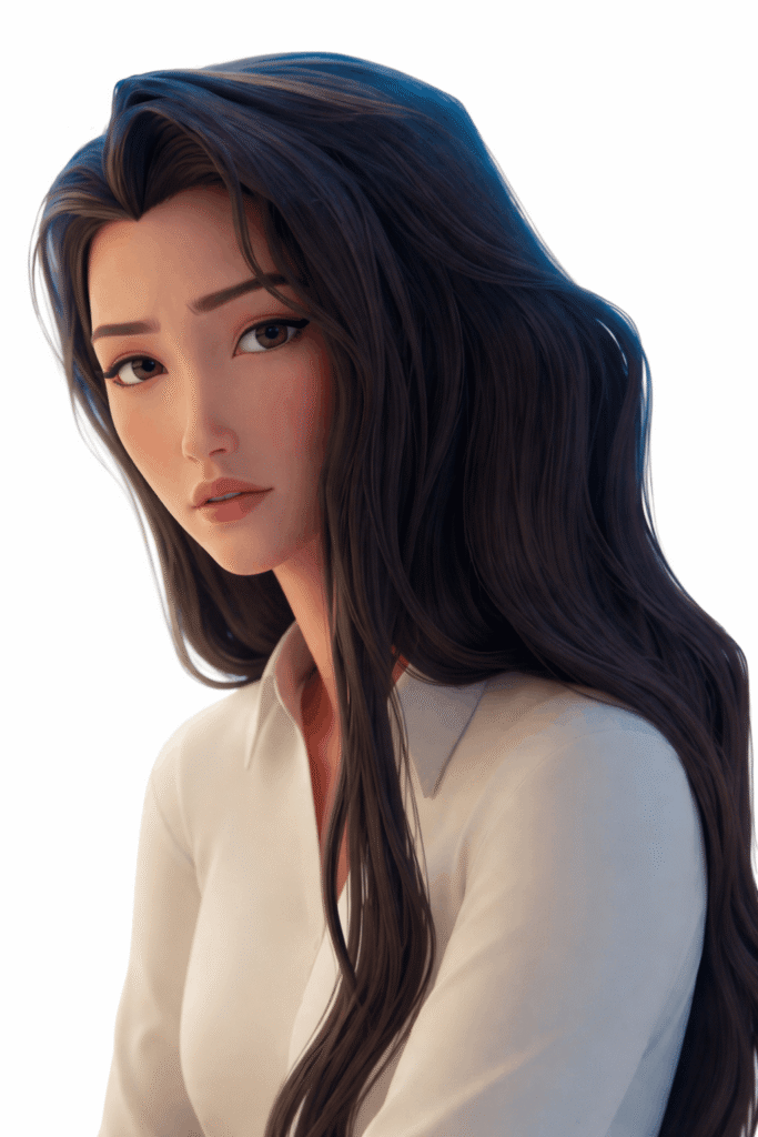 Celine Kpop with long hair wearing a white shirt