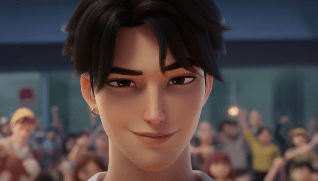 A young man with black hair wearing a white shirt