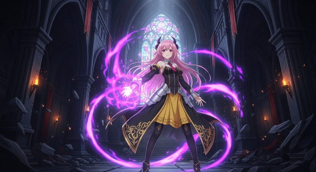 An anime scene showcasing numerous female characters