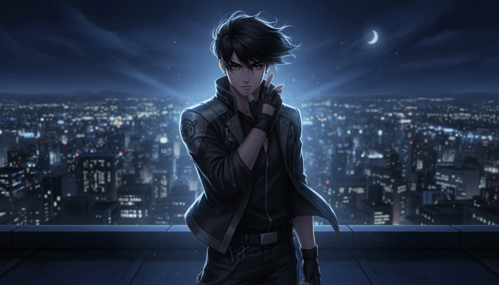 Anime boy standing on a rooftop