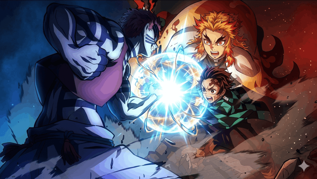 Anime characters clash in an intense fight