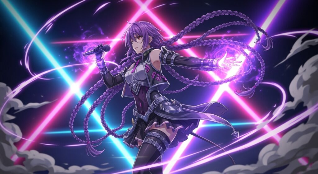 Anime girl with flowing purple hair