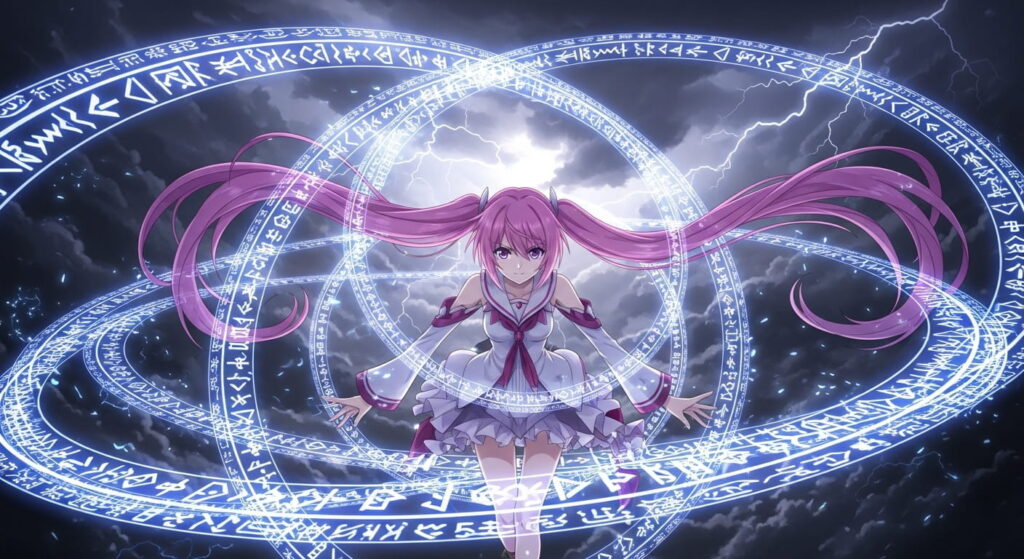 Anime girl with long purple hair