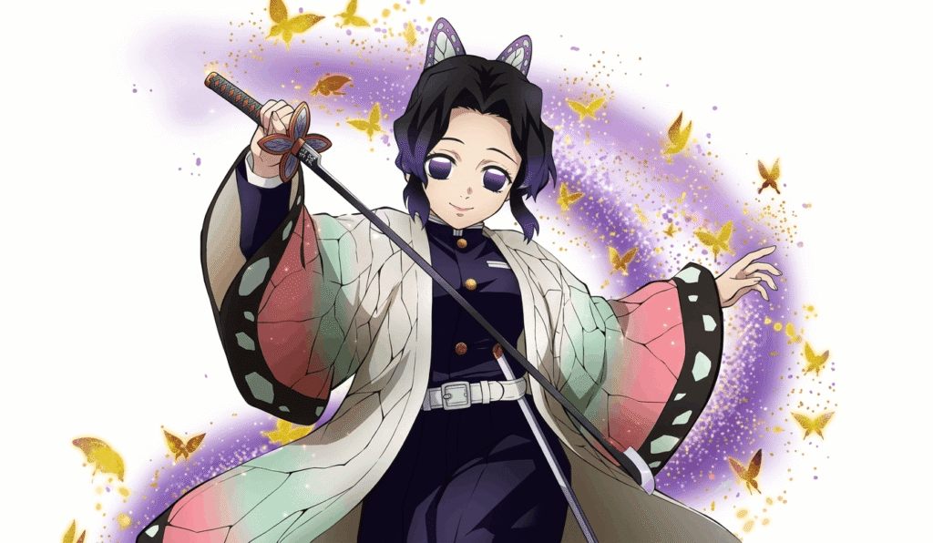 Anime girl with purple hair in black attire