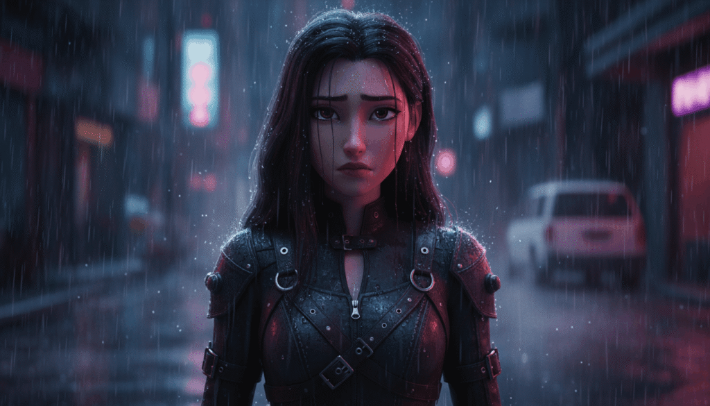 Celine Kpop Demon Hunters, standing in rain