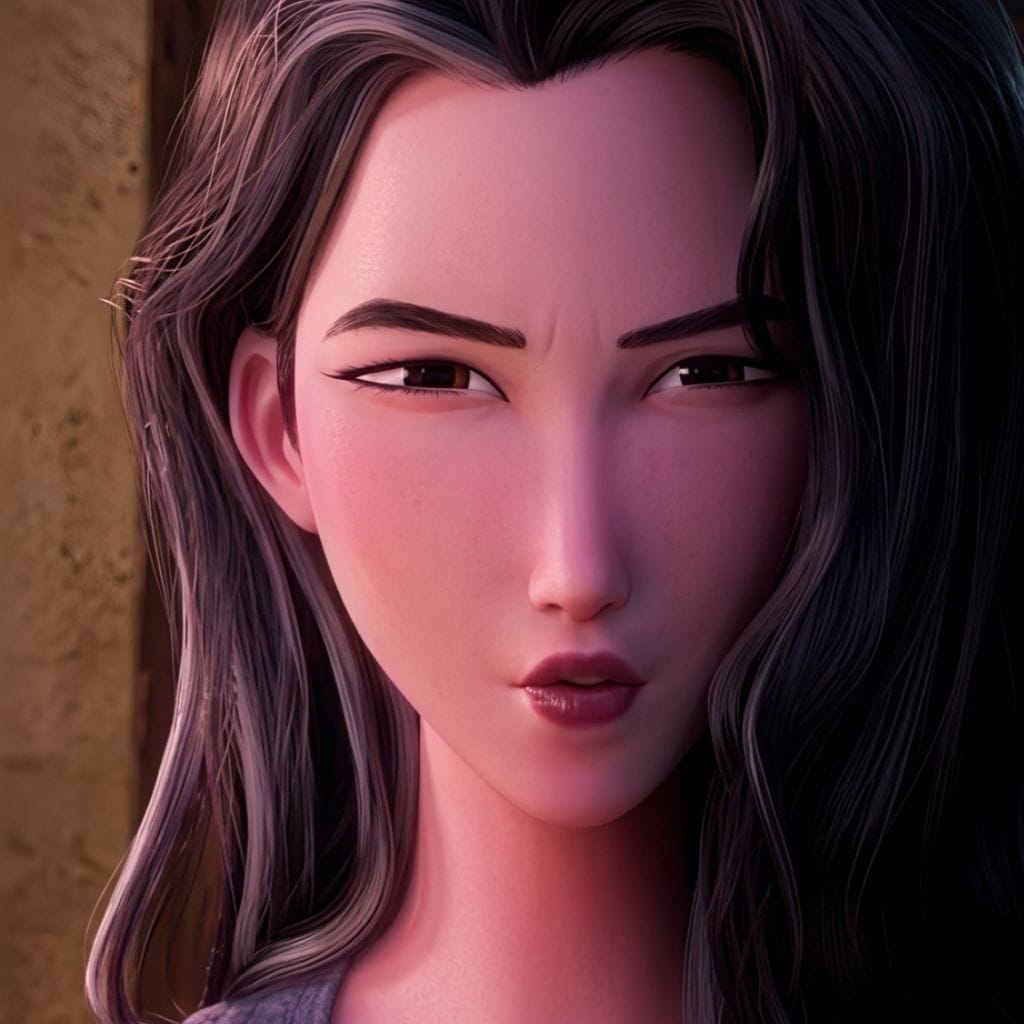 Celine Kpop with long hair and dark eyes