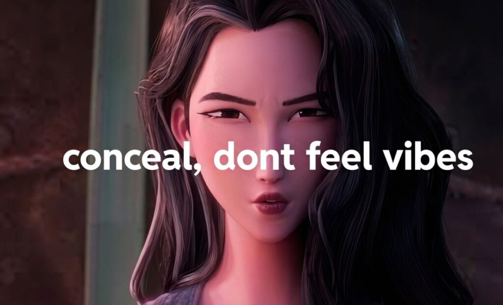 Celine Kpop with long hair beside the text Concel, don't feel vibes