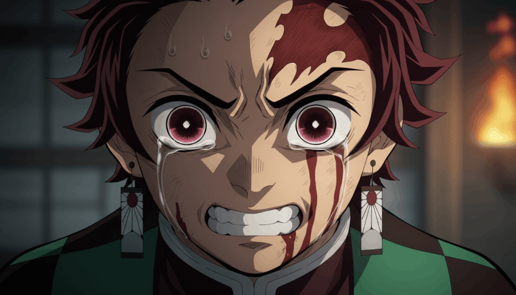 Demon Slayer characters close-up portrait, emotional anime face