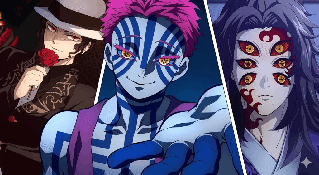 Four anime characters with distinct facial expressions and vibrant colors