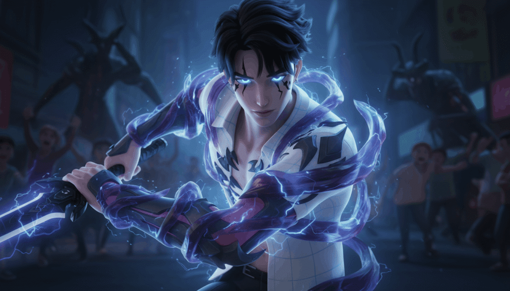 Jinu Kpop demon hunter transformation scene, demon energy around him