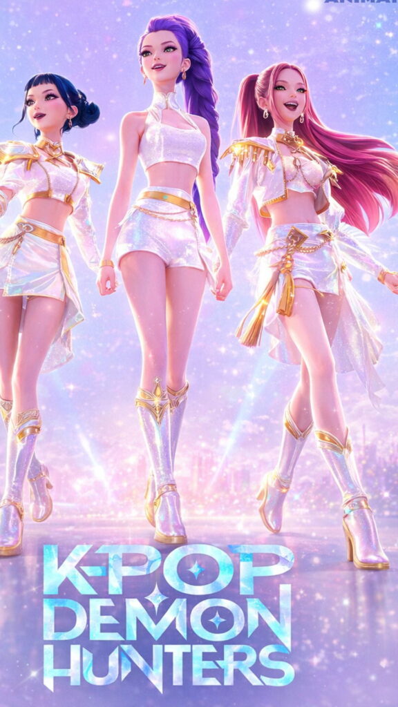 K-pop demon hunters movie poster featuring dynamic characters