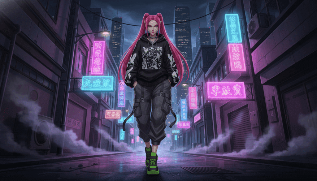 Mira K-pop Demon Hunters character stylish casual streetwear,