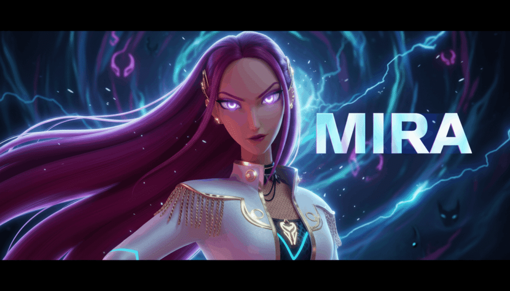 Mira Kpop demon hunter anime portrait, glowing eyes, dramatic lighting