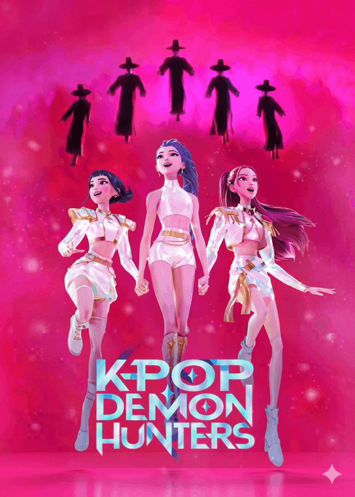 Poster for Kpop Demon Hunters, featuring vibrant colors