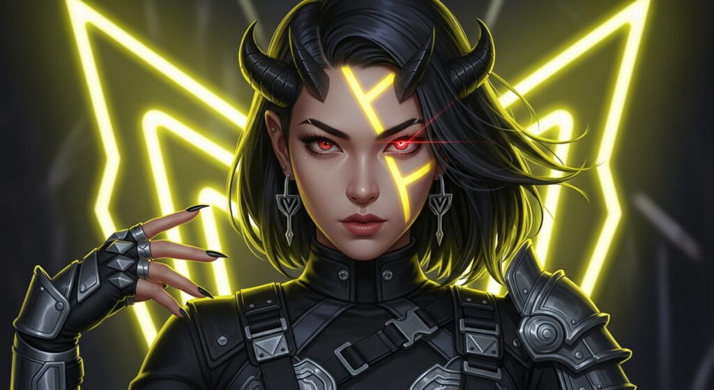 Rumi Kpop demon hunter portrait, confident leader expression