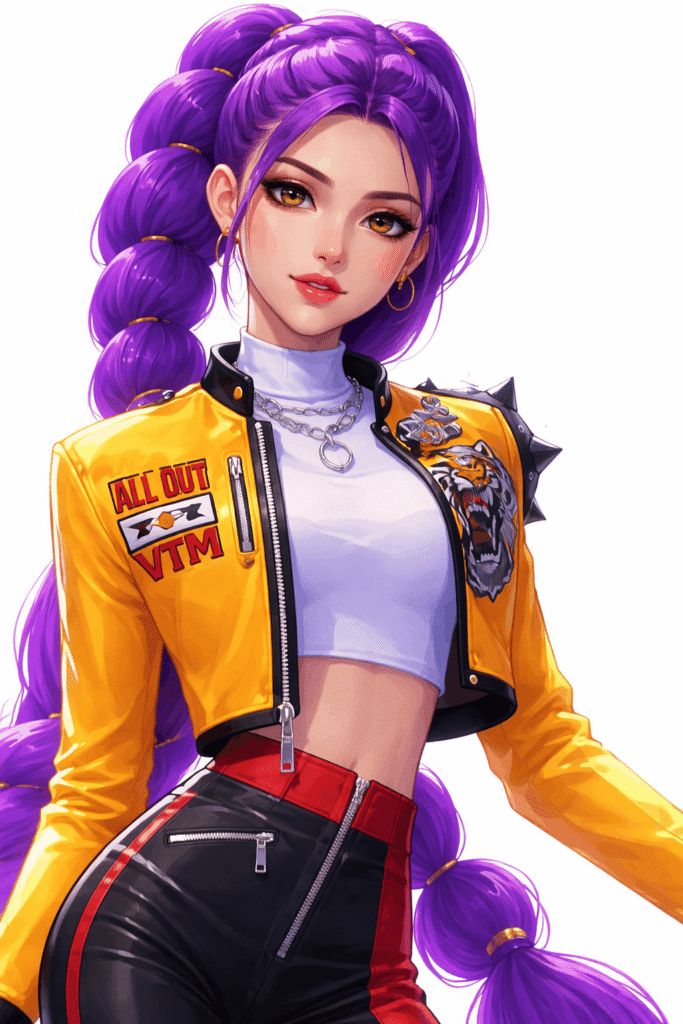 Rumi, a stylish anime-inspired female character with a confident and bold attitude