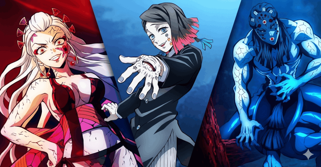 Three anime characters in vibrant outfits