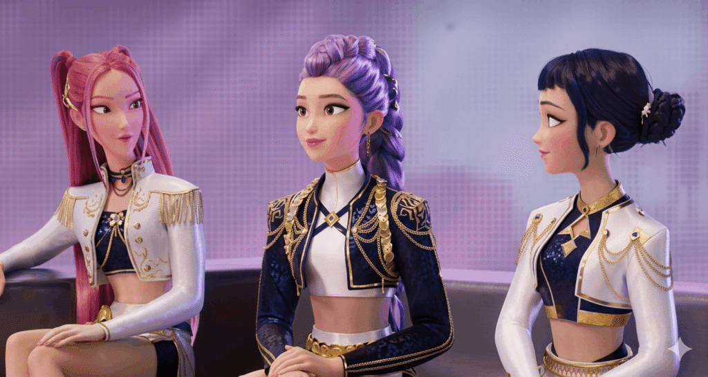 Three girls in various outfits sitting together on a couch