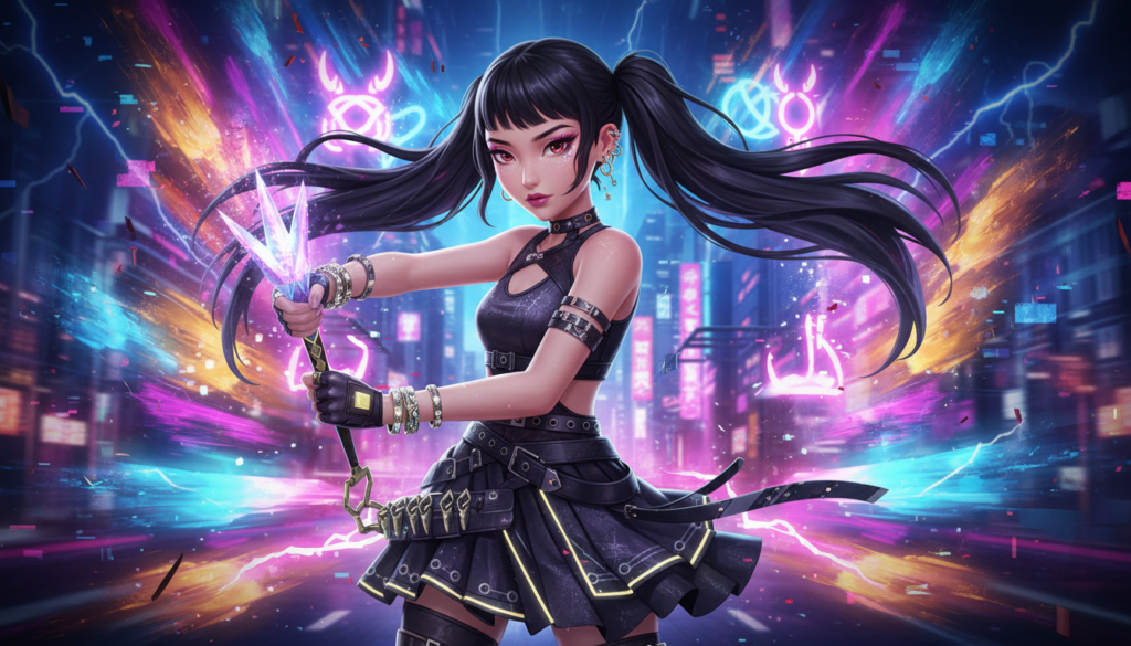 Zoey Kpop demon hunter anime wallpaper, colorful aura