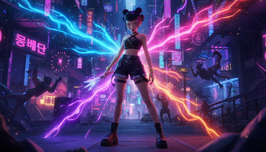 Zoey Kpop demon hunter anime wallpaper, colorful aura, ultra HD