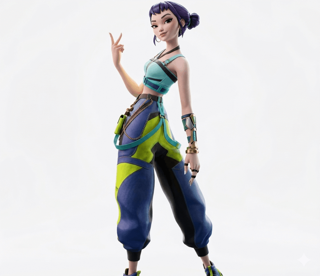 Zoey blue top and green pants