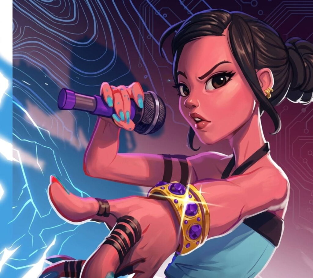 Zoey holding a microphone