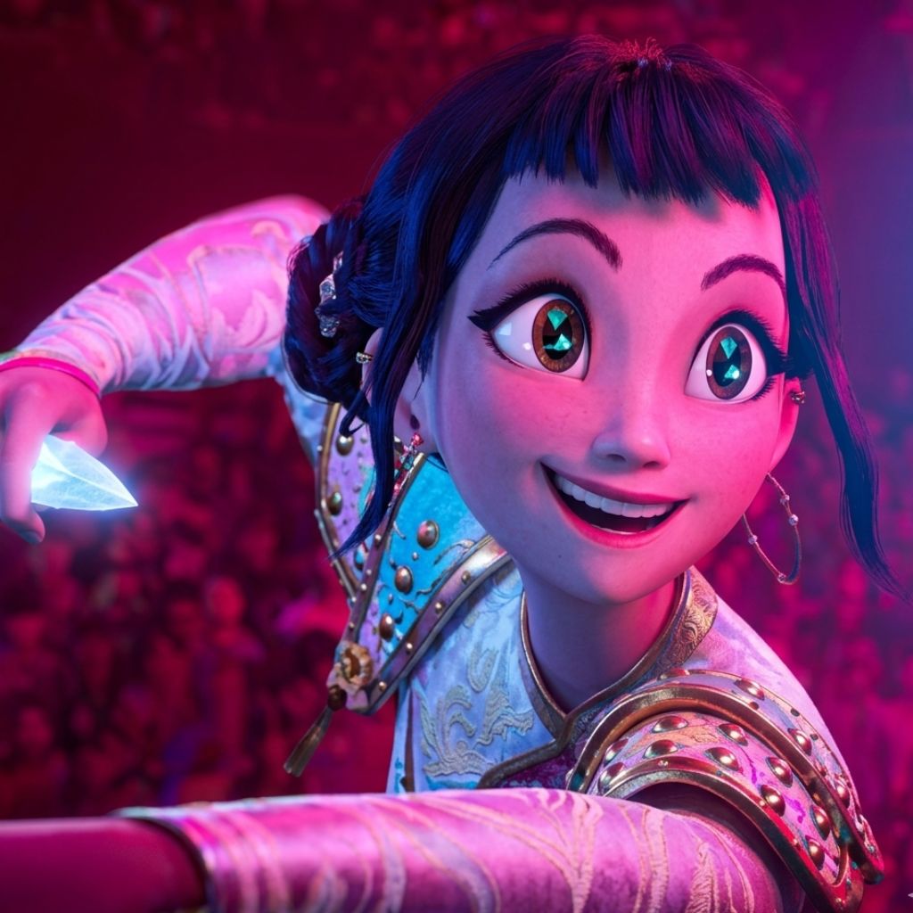 Zoey smiling and holding a sword