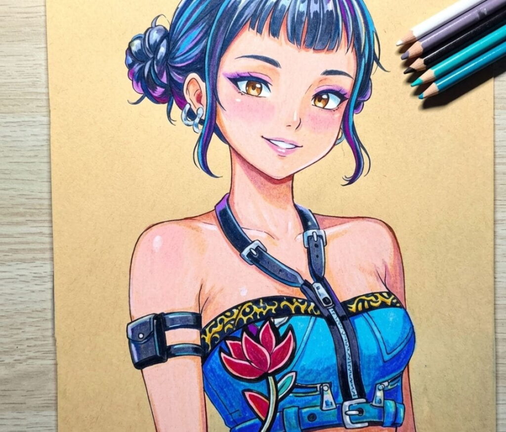 Zoey with blue and purple hair