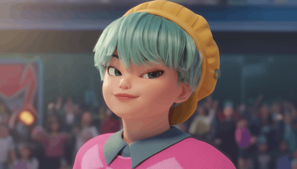 baby saja character, mint green short hair
