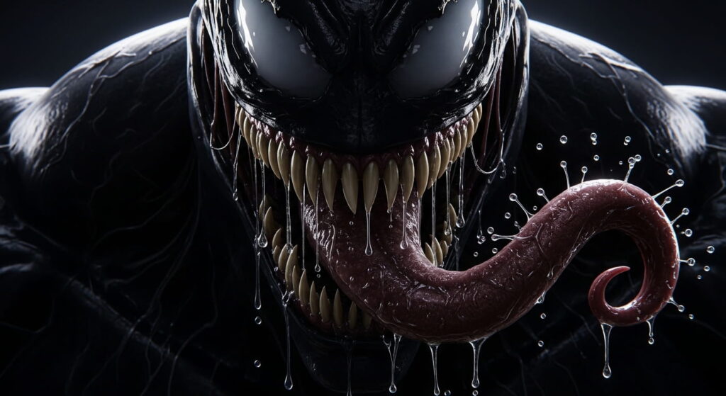 extreme close-up of venom villain face