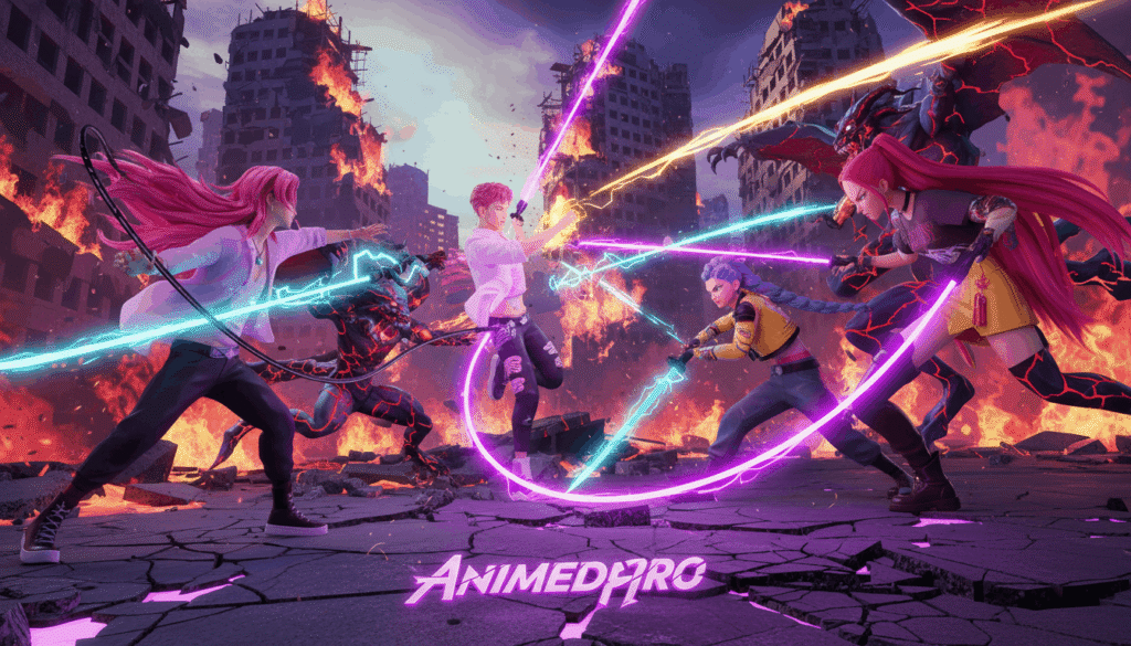 kpop demon hunters fighting demons in explosive battlefield