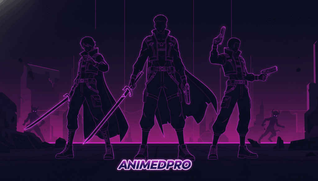 kpop demon hunters silhouettes with neon outlines