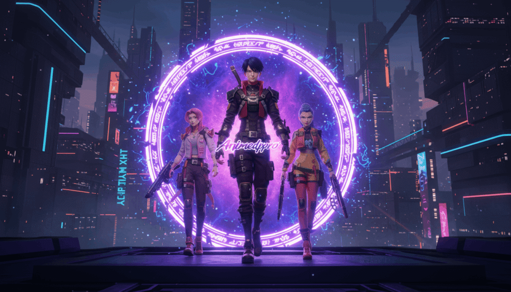 kpop demon hunters stepping out of glowing portal