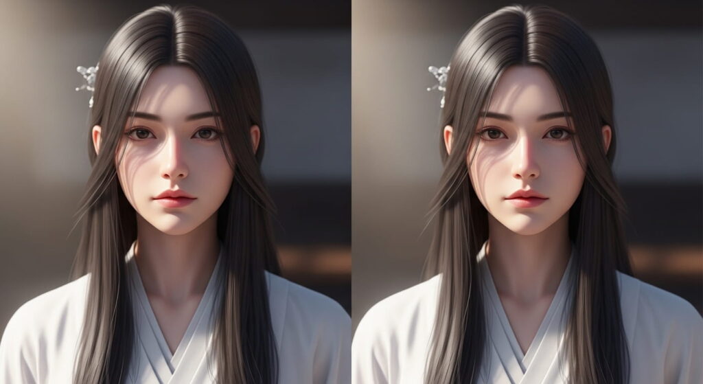 wo images of a Celine Kpop with long hair