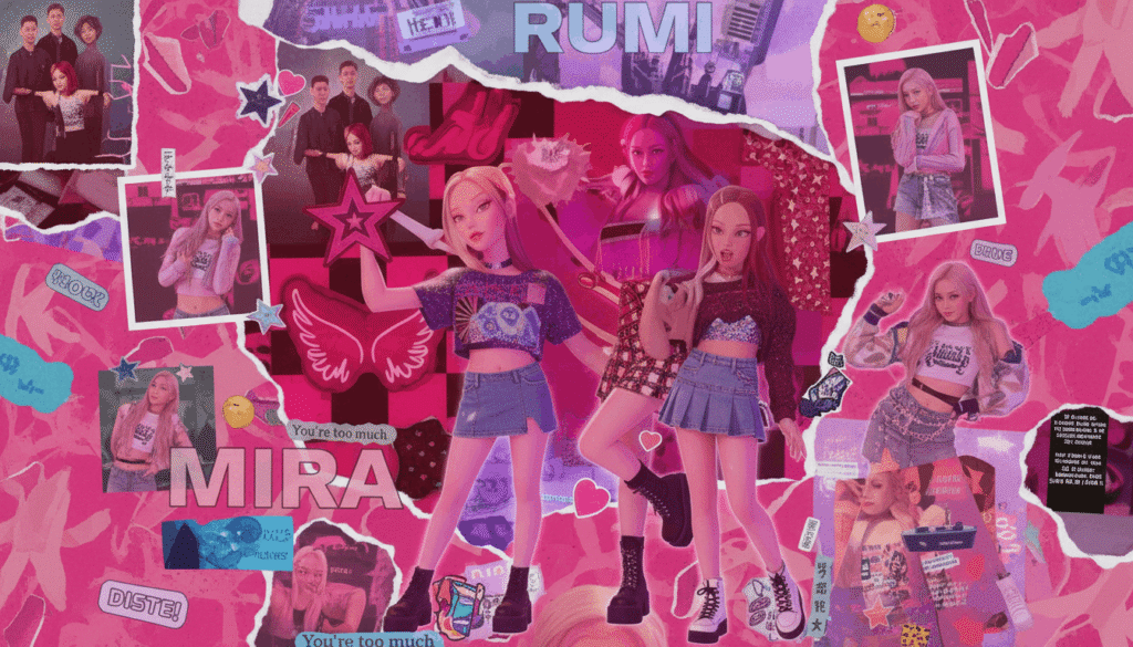 A vibrant K-pop style girl group collage poster