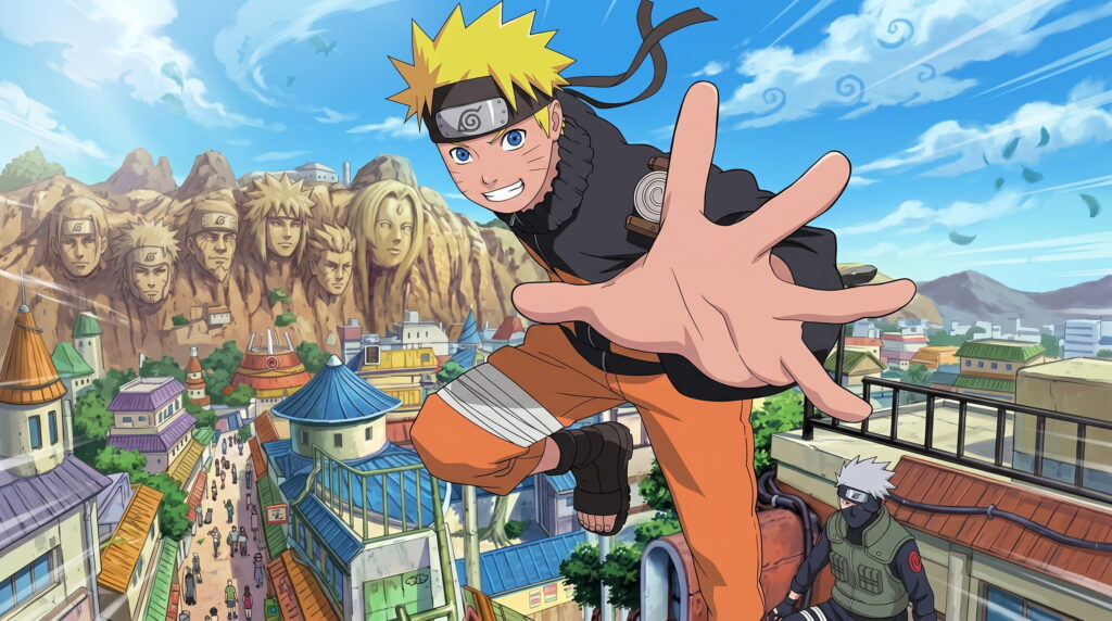 A dynamic anime ninja boy with spiky blond hair and blue eyes Naruto Shippuden