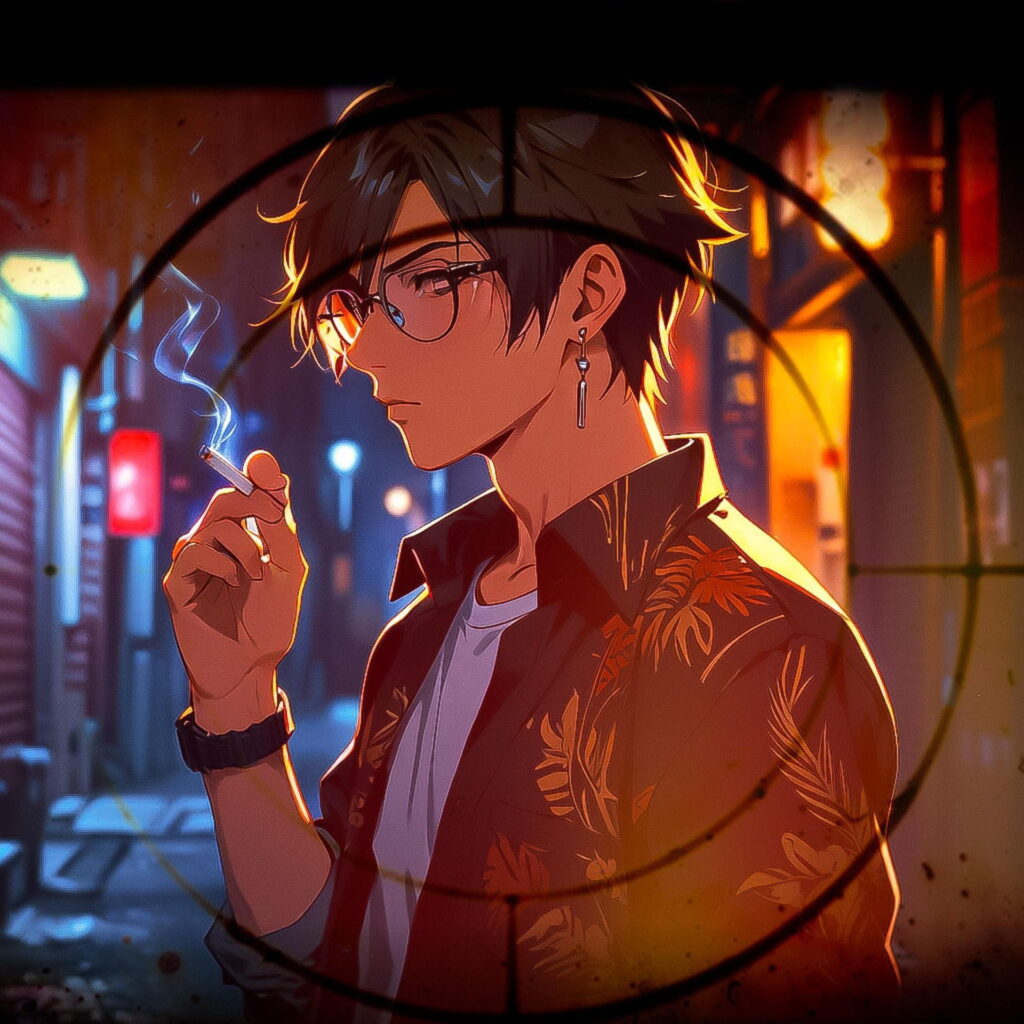 Anime boy with glasses smoking a cigarette