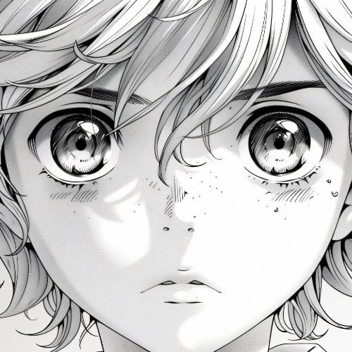 Anime character with large eyes wearing a white shirt