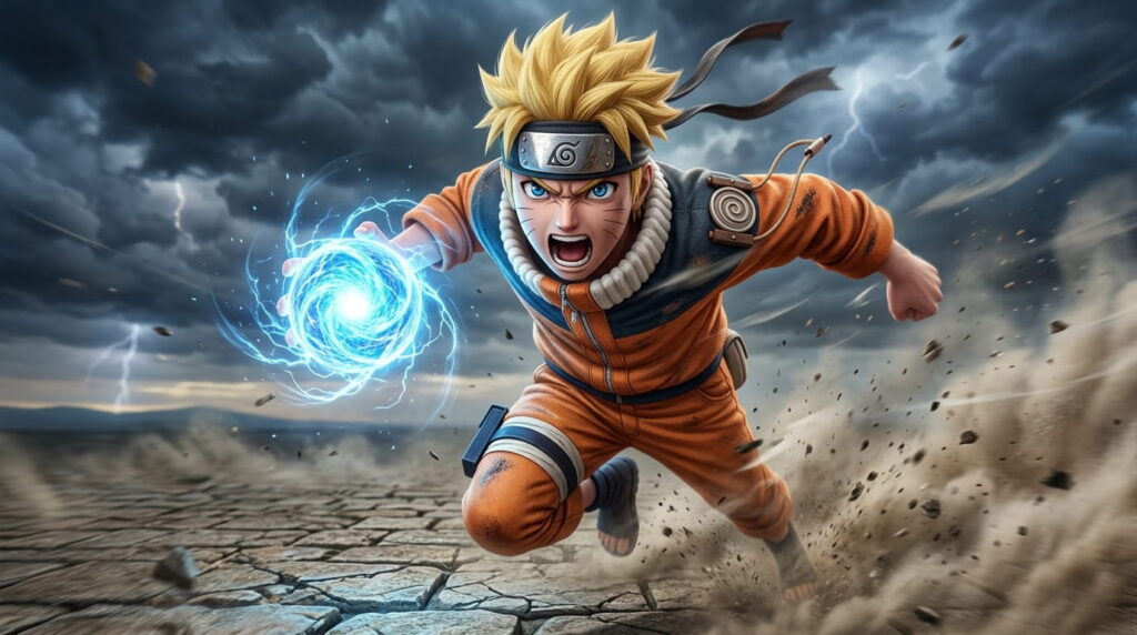 Naruto boy with spiky blond hair and blue eyes