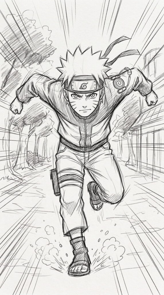 Naruto runs energetically down a bustling street