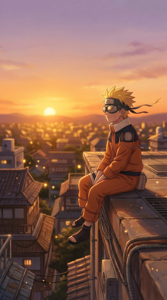 Naruto sits on a building rooftopvvvvvvvvvvvv